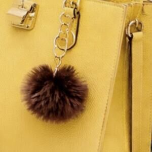 Brown Faux Fur Pom Pom Keychain Fluffy Puff Key Ring Bag Charm Gift New